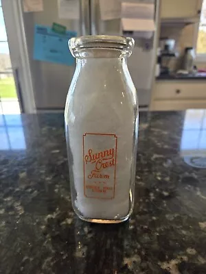 Vintage Square Half Quart Milk Bottle -  Sunny Crest Farm Rocky Hill Conn. CT • $22