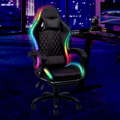 Advwin Ergonomic Gaming Chair LED Massage Executive Computer Racing Recliner • $176.95