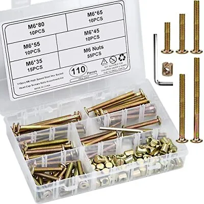 110 Pcs Furniture Bolts Nuts Bed Screws Kit M6 Hex Socket Head Cap Screw Nuts • £13.65