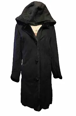 Faux Sheepskin Coat From The Great Coat Company Black Hooded Size 14 - VGC • £35