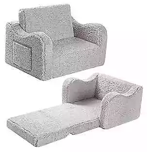  Kids Chairs For Toddler 2-in-1 Toddler Soft Sherpa Couch Fold Out Grey • $81.44