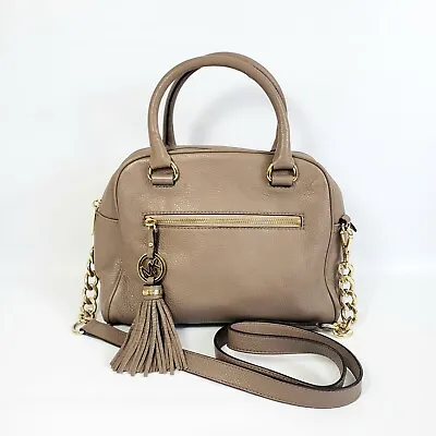 Michael Kors Satchel Crossbody Bag Knox Tassel Brown Green Pebbled Purse Handbag • $64.95