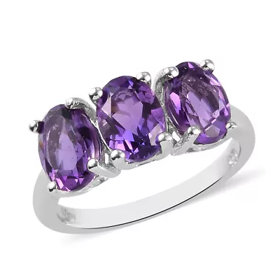 3.10ctw Moroccan Amethyst Trilogy Ring Platinum Plated Size 7 • $41