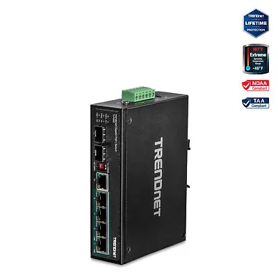 TRENDnet 6-Port Hardened Industrial Gigabit PoE+ Layer 2 Managed DIN-Rail Switch • $334.99