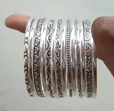 14 Set Of Silver Bangles Solid 925 Silver Handmade Stackable Women Bangle N83 • $17.39