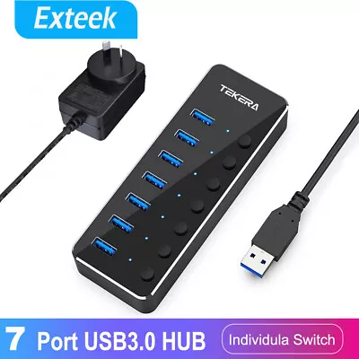 7 Port USB 3.0 HUB Powered +High Speed Splitter Extender PC Cable Aluminum Alloy • $45.95