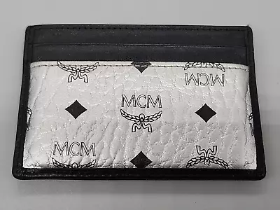 MCM Spectrum Diamond Visetos Card Case Black And Silver Leather • $75