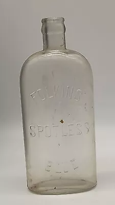 Antique Vintage Folkins Spotless Blue Clear Glass Bottle • $11