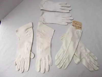 Vtg Lot 3 Pair S Nylon Cotton Wht Wrist Gloves Hand Sewn Tucked Cutout Shalimar • $24.99
