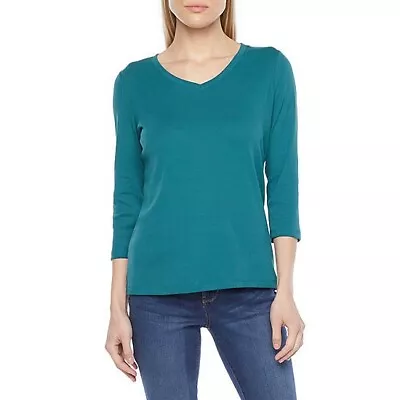 St. John's Bay Women's Size M  V-Neck 3/4 Sleeve Cotton T-Shirt--Blue Coral • $14.60