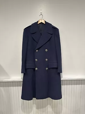 Vintage USAF Military Chester Trench Coat  Blue Double Breasted Long Wool • $35.99