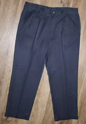 Haggar Mens Cool 18 Classic Fit Pleated Front Navy Khaki Pants Trousers 38 X 29 • $0.99