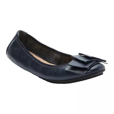 Me Too Lilyana Pleated Bow Detail Glazed Goat Leather Ballet Flats 8M Navy • $42.24