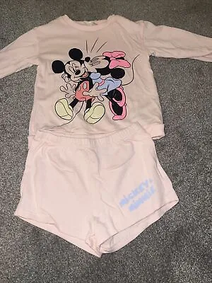 Girls Pink Jumper And Shorts Set. Minnie & Mickey Mouse. H&M. Age 3-4. • £4.50