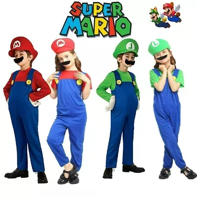 Kids Super Mario Costume Fancy Dress Up Hat Set Cosplay Party Boys Girls Outfits • $15.89