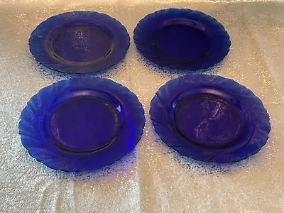 Set 4 Vereco Duralex Bormioli Rocco Rivage Swirl Cobalt Blue 7.5” Salad Plates • $29.95