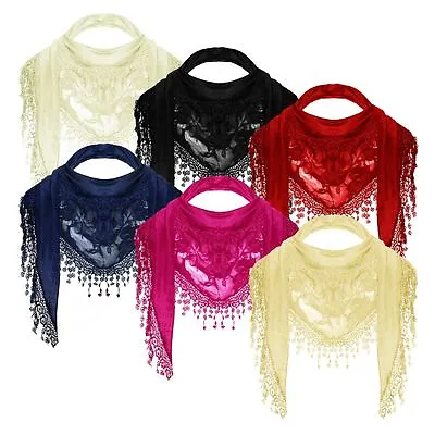  New Women Ladies Mesh Lace Triangle Embroidered Neckerchief Scarf Summer Snood • £5.99