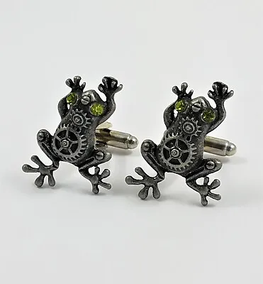 Steampunk Frogs Cufflinks Lapel Pin Tie Bar And Earrings -- Animal Nature • $19