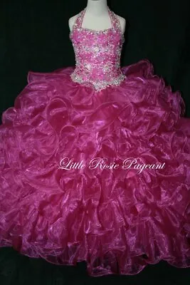 NEW* Little Rosie Girls Glitz Long Pageant Dress LR2003 FUCHSIA 4 $550 • $450