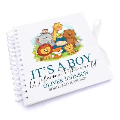 Personalised Cute Baby Boy Gift Scrapbook Photo Album Jungle Animals UV-641 • £15.49