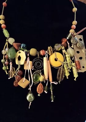 Vintage Boho Necklace 20  In Length Lots Of Gemstones Glass Brass & Charms • $20