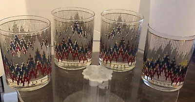 Vtg Set 4 Signed Culver Mid Century Lowball Barware Glasses 22k  FLAME GOLD  • $49