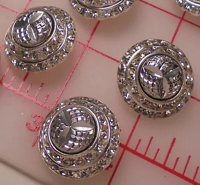 $9.99 • Buy 5 Vintage Rhinestones & Silver Glass Center 3 Tier Shank Buttons Dark Outline