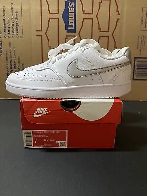 Nike Women's Court Vision Low Casual Shoe White Metallic Silver Size 7 BRAND NEW • $45