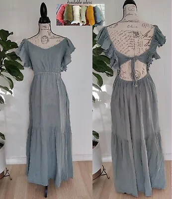 New Mexican  Beachy Maxi Dress PeasantOff Shoulder Handmade One Size (S-XL) • $42.99