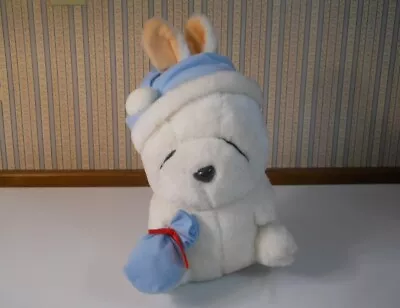 Mashimaro Plush 13  White Bunny Rabbit With Blue Hat & Blue Sack Vintage • $24.99