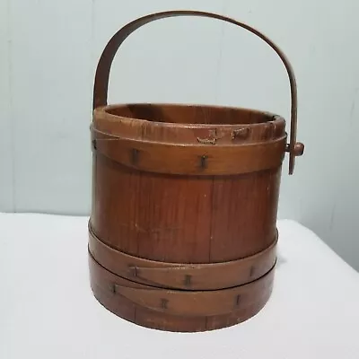 Vintage Wooden Firkin Sugar Bucket Banded Bentwood Handle No Lid  • $45