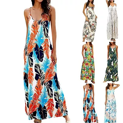 Womens Boho Maxi Tank Long Dress Ladies Summer Holiday Sundress Beach Dresses UK • $32.99