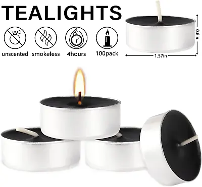 100 Pack Black Tealight Candles Unscented Votive Candle For Halloween Home Décor • $13.72