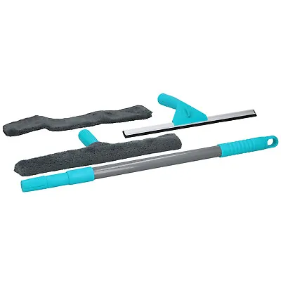 Window Cleaning Equipment Set Kit Extendable Pole Microfibre Cloth Pads Squeegee • £12