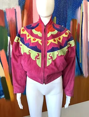 Vintage 1980s Gianni Versace Suede Leather Bomber  Jacket Size 38 IT S Pink Ital • $400