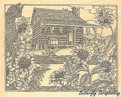 Fall Cabin Sunflowers Wood Mounted Rubber Stamp IMPRESSION OBSESSION H1963 New • $21.16