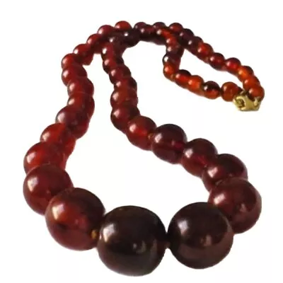 1970s Vintage Simulated Amber Lucite Bead Necklace 25 Inch • $50