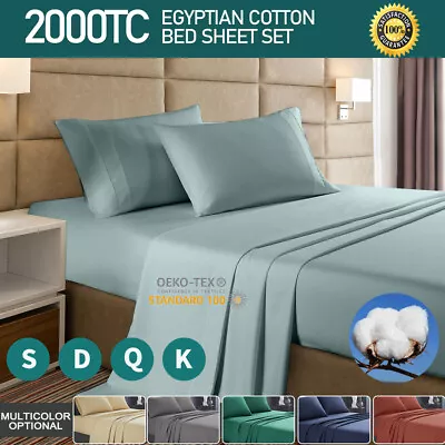 $9.49 • Buy Premium Egyptian Cotton Flat Fitted Sheet Set King Single Double Queen Size Bed