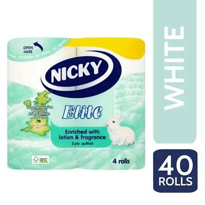 £23.95 • Buy Nicky Elite Luxury 3 Ply Quilted 40 Toilet Rolls, Toilet Tissue - White