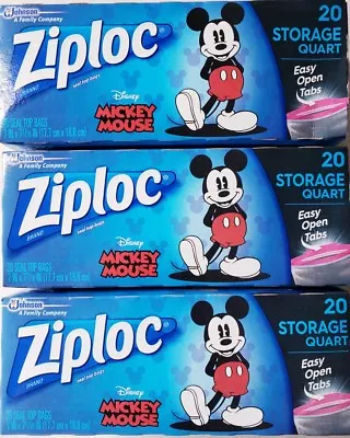 60 Ziploc Disney Storage Mickey Mouse Easy Bags Quart Size Limited Collection • $29.95