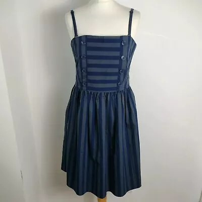 Ben Sherman L UK 12 Navy Blue Nautical Sailor Striped Strappy Summer Party Dress • £12.99