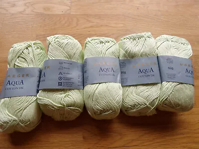 5 X Jaeger Aqua Cotton DK Double Knitting 100% Mercerised Cotton Green 305 • £19.99