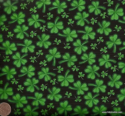 Allover Clover Sharmrocks Black Green Timeless Treasures Fabric 18 Inch Piece • $7.25