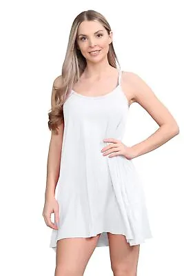 Womens Strappy Long Cami Dress Ladies Plain Sleeveless Camisole Flared Mini Top • £7.98