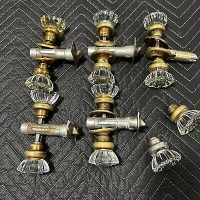 Vintage Crystal And Brass Door Knobs And Hardware 5 Door Knobs 2 Door Handles • $99