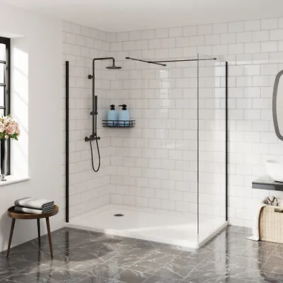 Walk In Shower Enclosure Wet Room Screen Matt Black Cubicle 8mm Glass Panel • £264.97