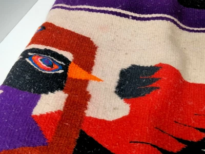 £85 • Buy Mexican Bird Snake Red/Purple Stripes Woven Blanket / Throw Vintage 82 X48  Rare