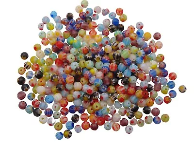 Quality Mixed Colour Round Millefiori Beads Flower Pattern 4mm 6mm & 8mm UK  • £12.49