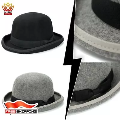 Wool Men Women Black Bowler Hat Gentleman Formal Cap Fedora Hat Classic Headwear • $51.58