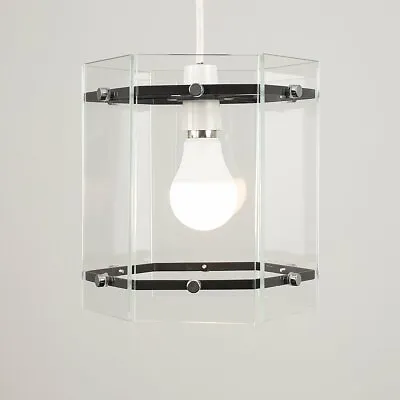 Modern 6 Sided Clear Glass Hall Lantern Ceiling Pendant Light Shade • £12.99